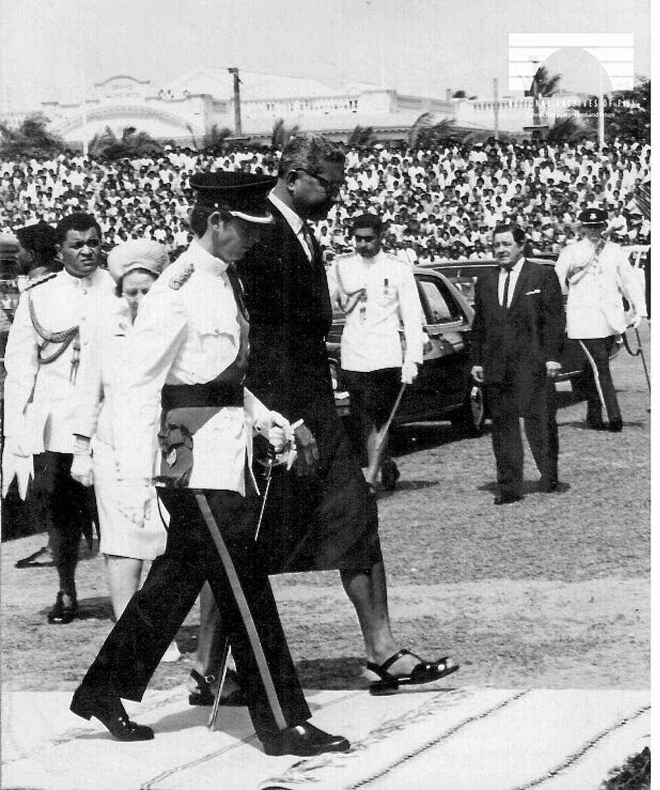 Prince Charles and Prime Minister Kamisese Mara at Fiji independence celebrations in 1970